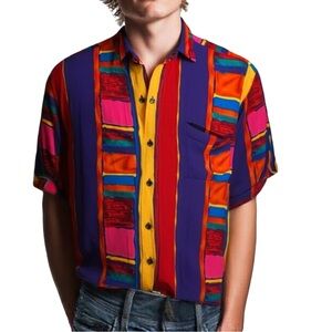 Vintage Giorgio Sant Angelo Colorful 100% Rayon Button-Up Top Size Medium